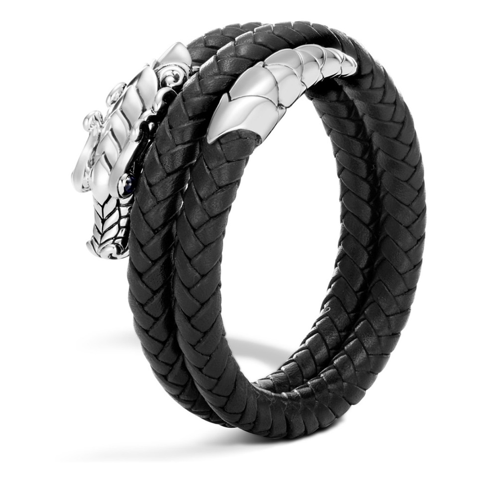 John Hardy Sterling Silver Legends Naga Double Coil Bracelet with Sapphire eye